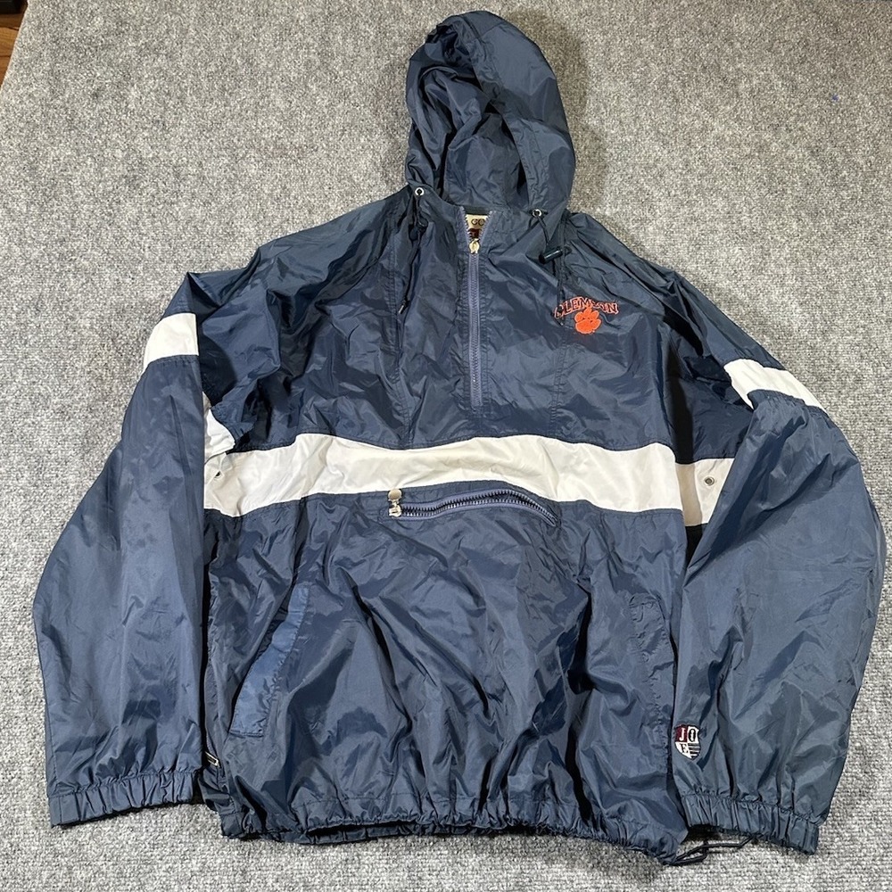 VTG Joe College Nylon 1/2 Blue Windbreaker Jacket Clemson Tigers Sz XL